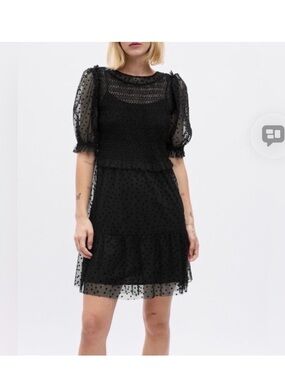 ‼️SALE‼️NWT GAP Black Swiss Dot Puff-Sleeve Dress